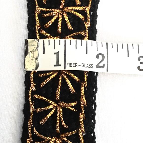 Handcrafted Black Boho Lux Crochet Belt With Gold Tone Starburst Embroidery - Picture 10 of 10